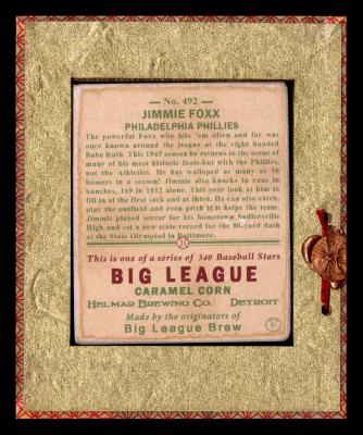 Picture, Helmar Brewing, R319-Helmar Card # 492, Jimmie FOXX, One leg up, arm at elbow, Philadelphia Phillies